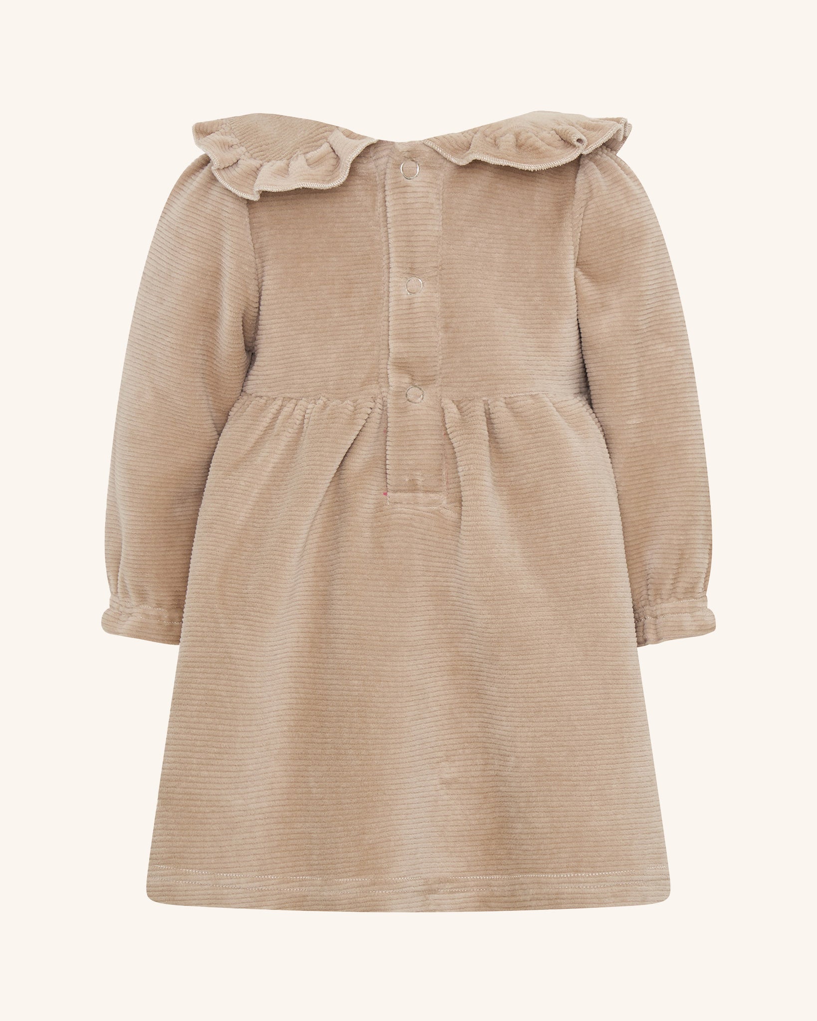Robe une pièce moka à col volanté évasé