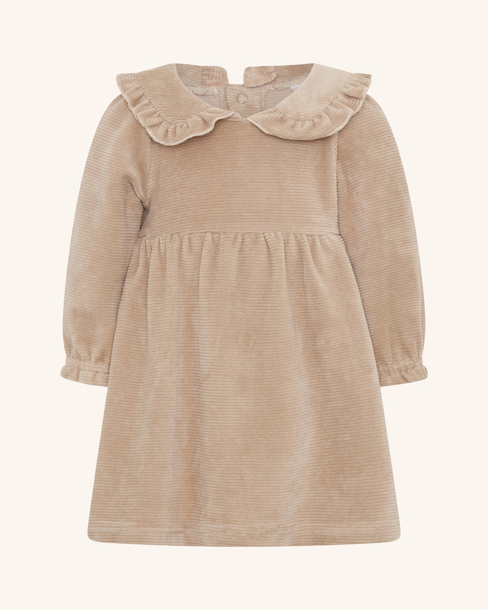 Robe une pièce moka à col volanté évasé