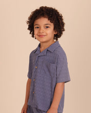 Chemise à boutons texturée pour petit garçon, bleu ardoise