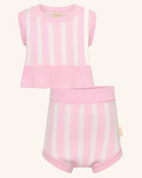 Ensemble en maille à rayures roses