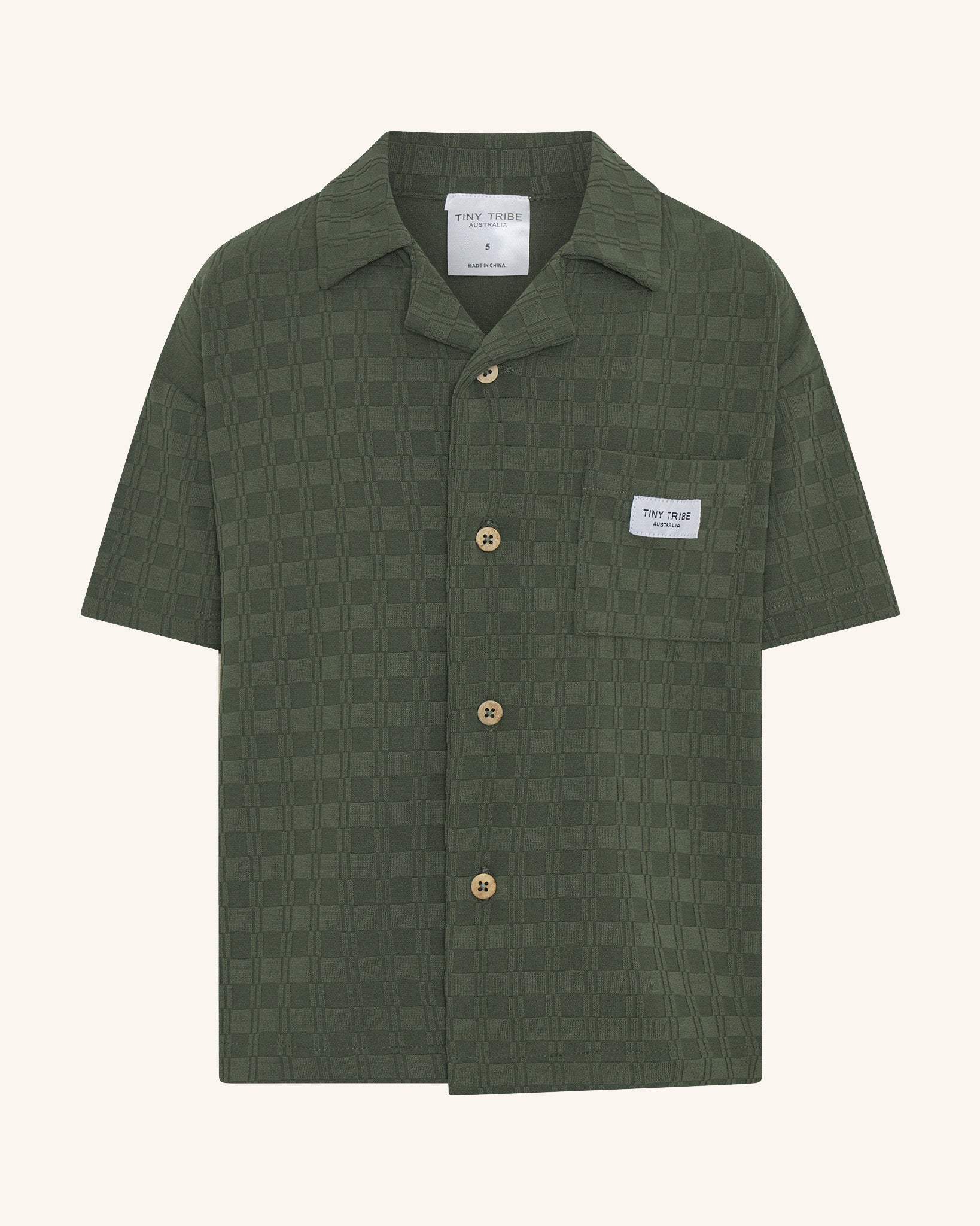 Chemise boutonnée texturée pour petit garçon, couleur olive
