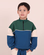 Blue High Neck Zip Segment Sweat Top