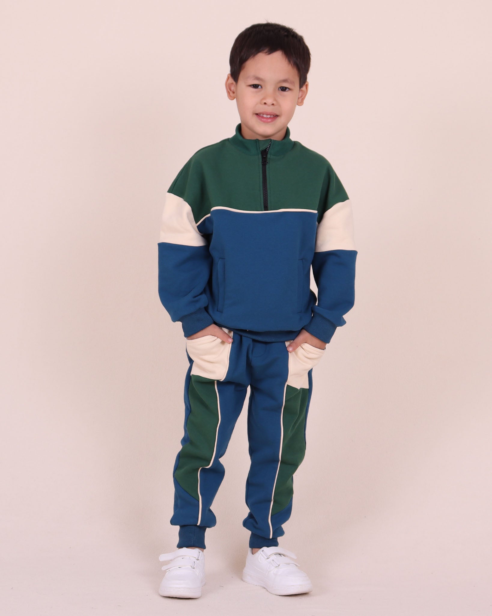 Blue High Neck Zip Segment Sweat Top