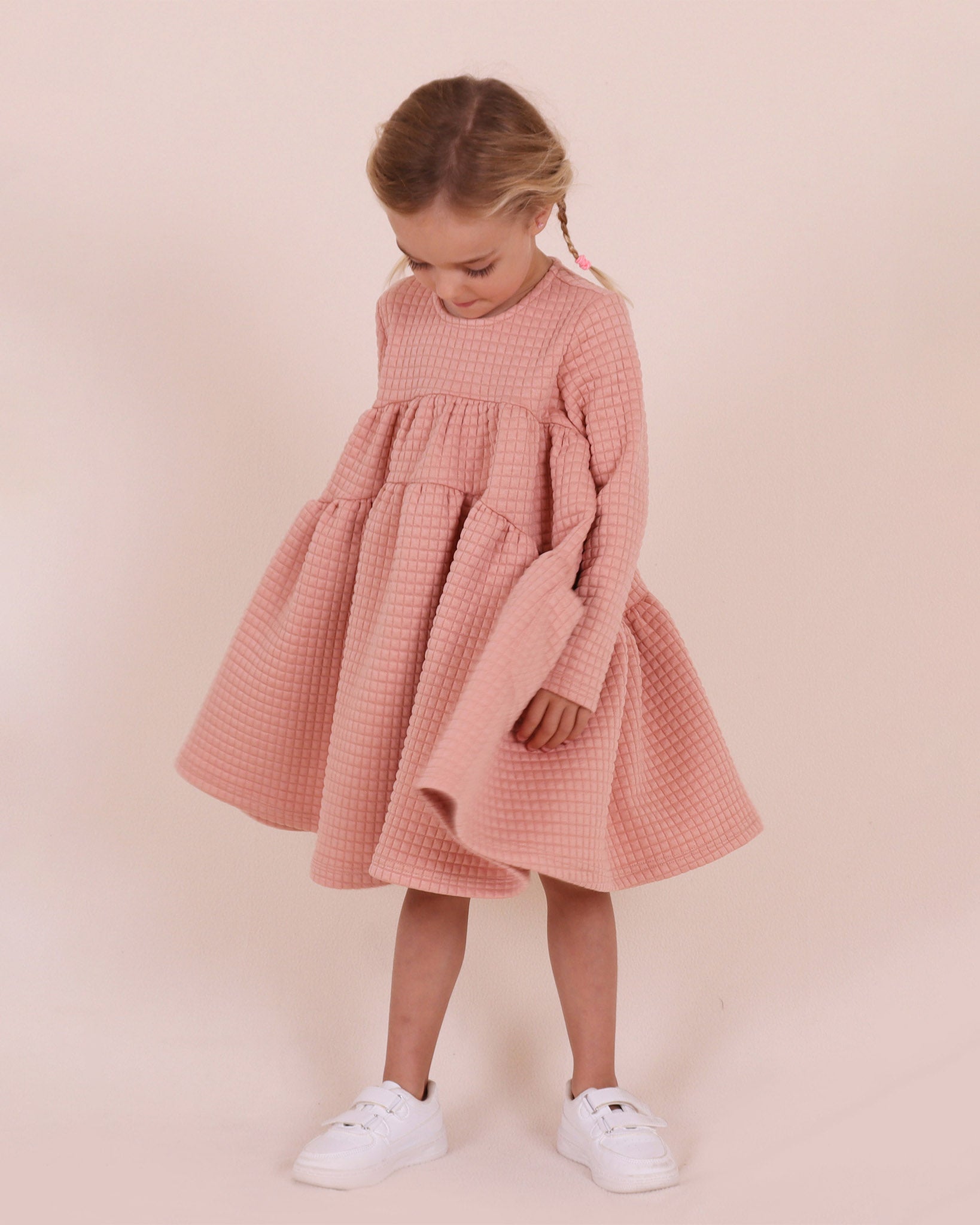 Quilted Long Sleeve Tiered Dress
