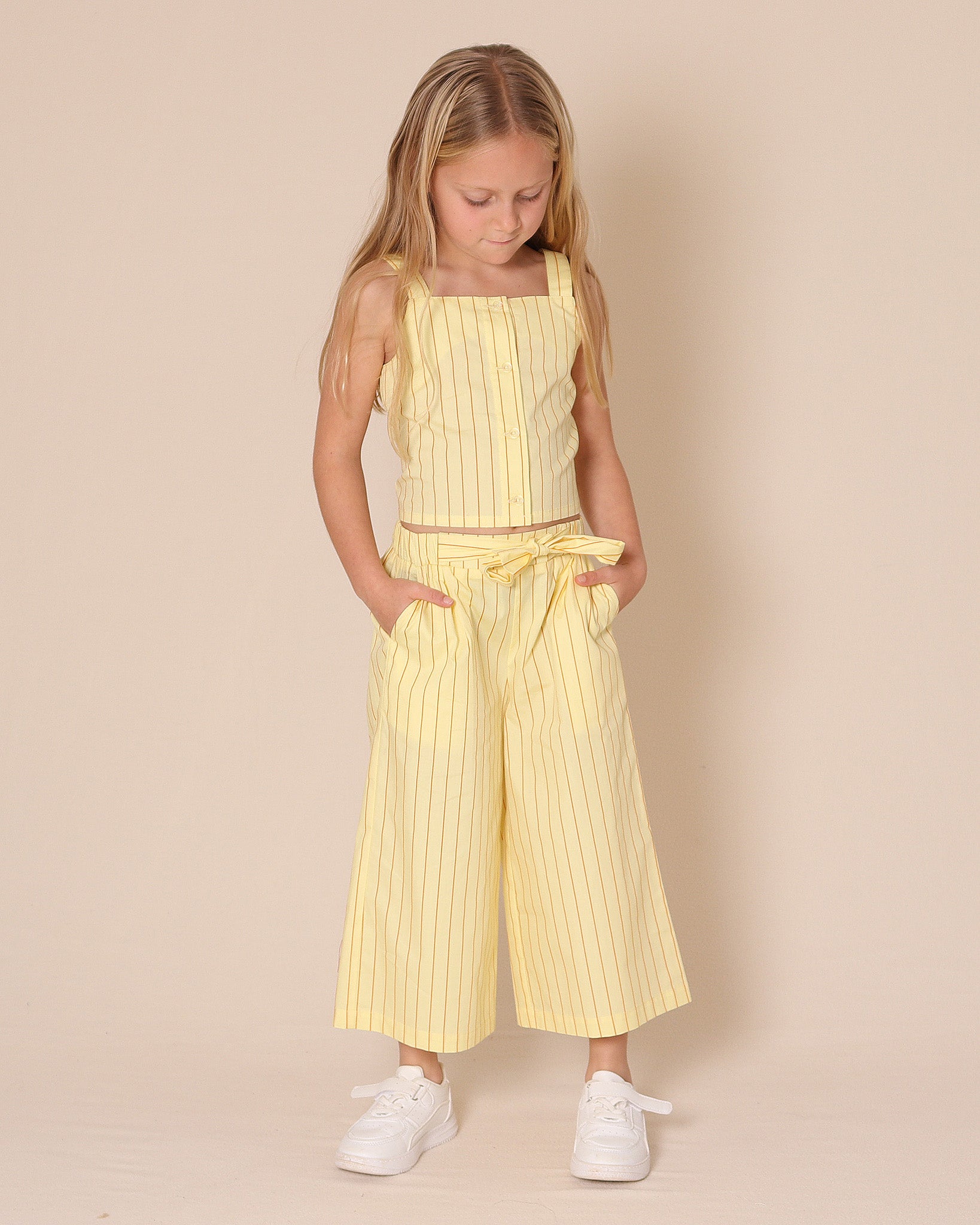 Yellow Lolly Stripe Crop Top Wide Pant Set
