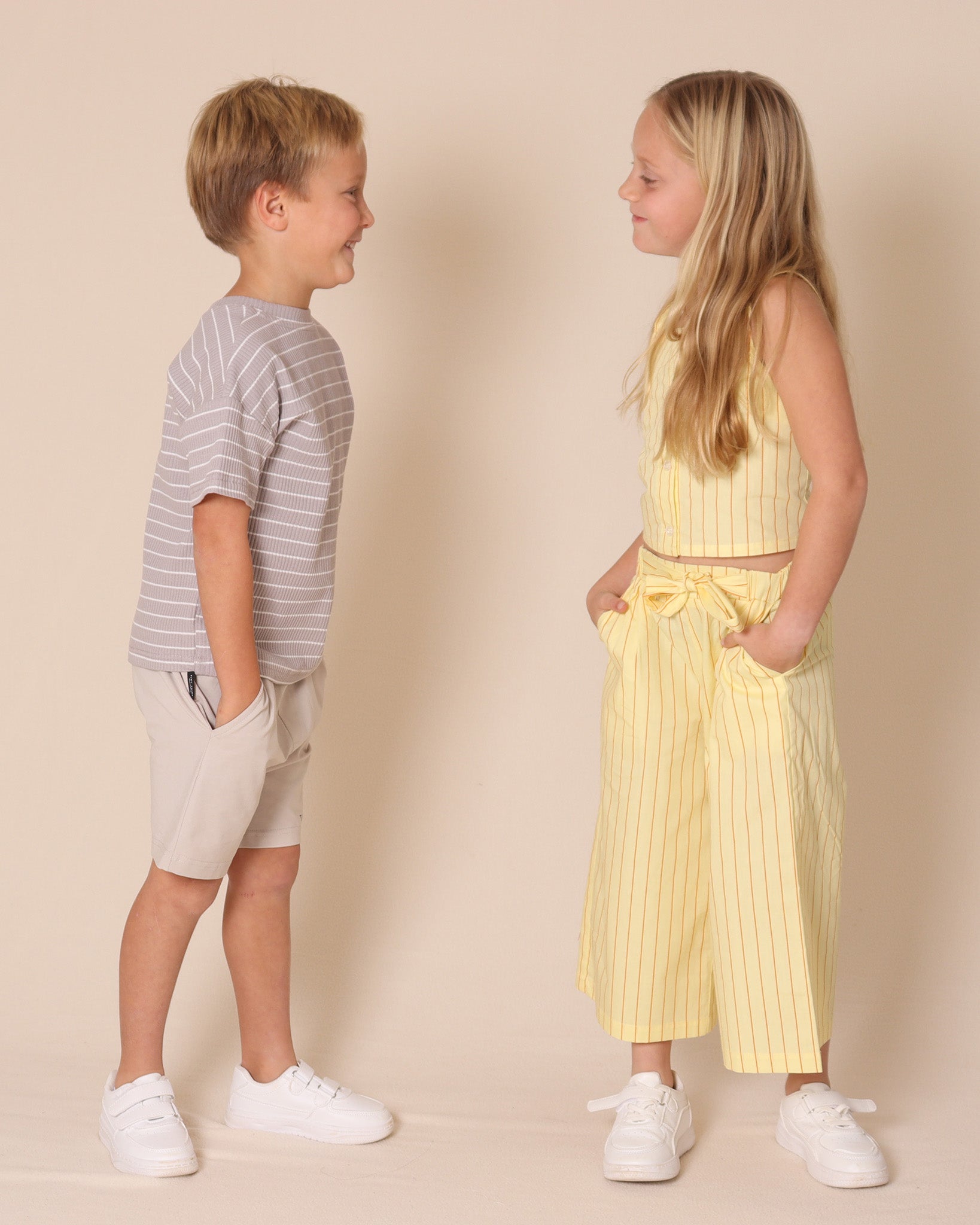 Yellow Lolly Stripe Crop Top Wide Pant Set