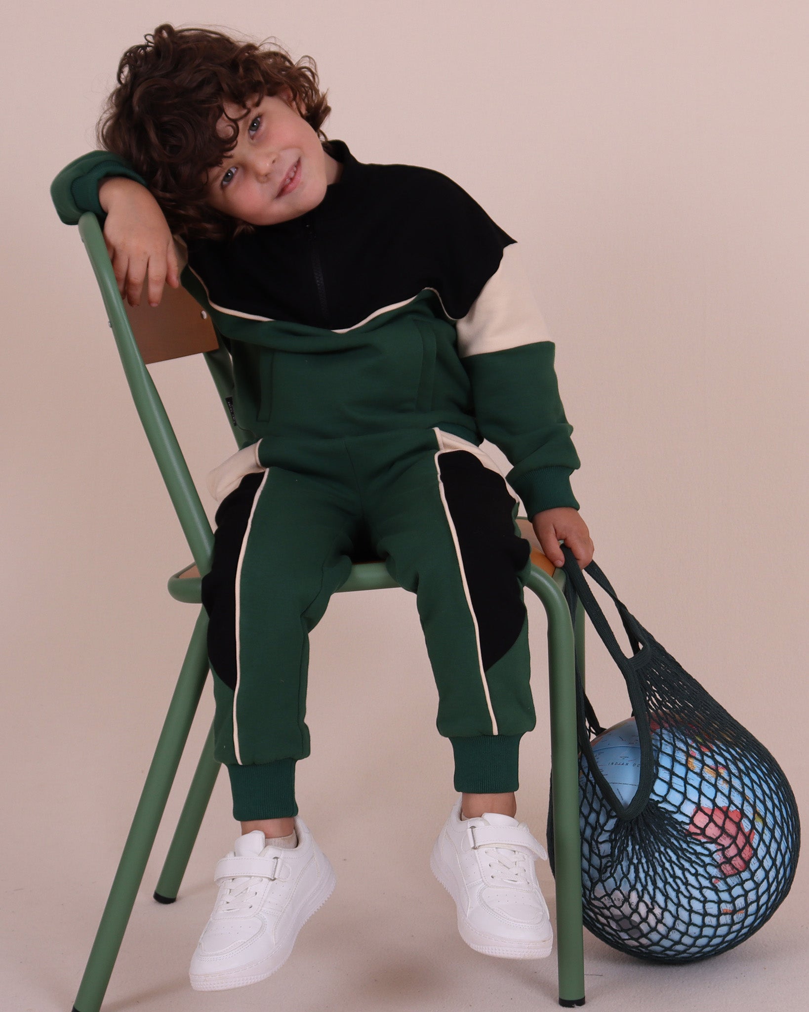 Forest Green High Neck Zip Segment Sweat Top