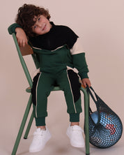 Forest Green High Neck Zip Segment Sweat Top