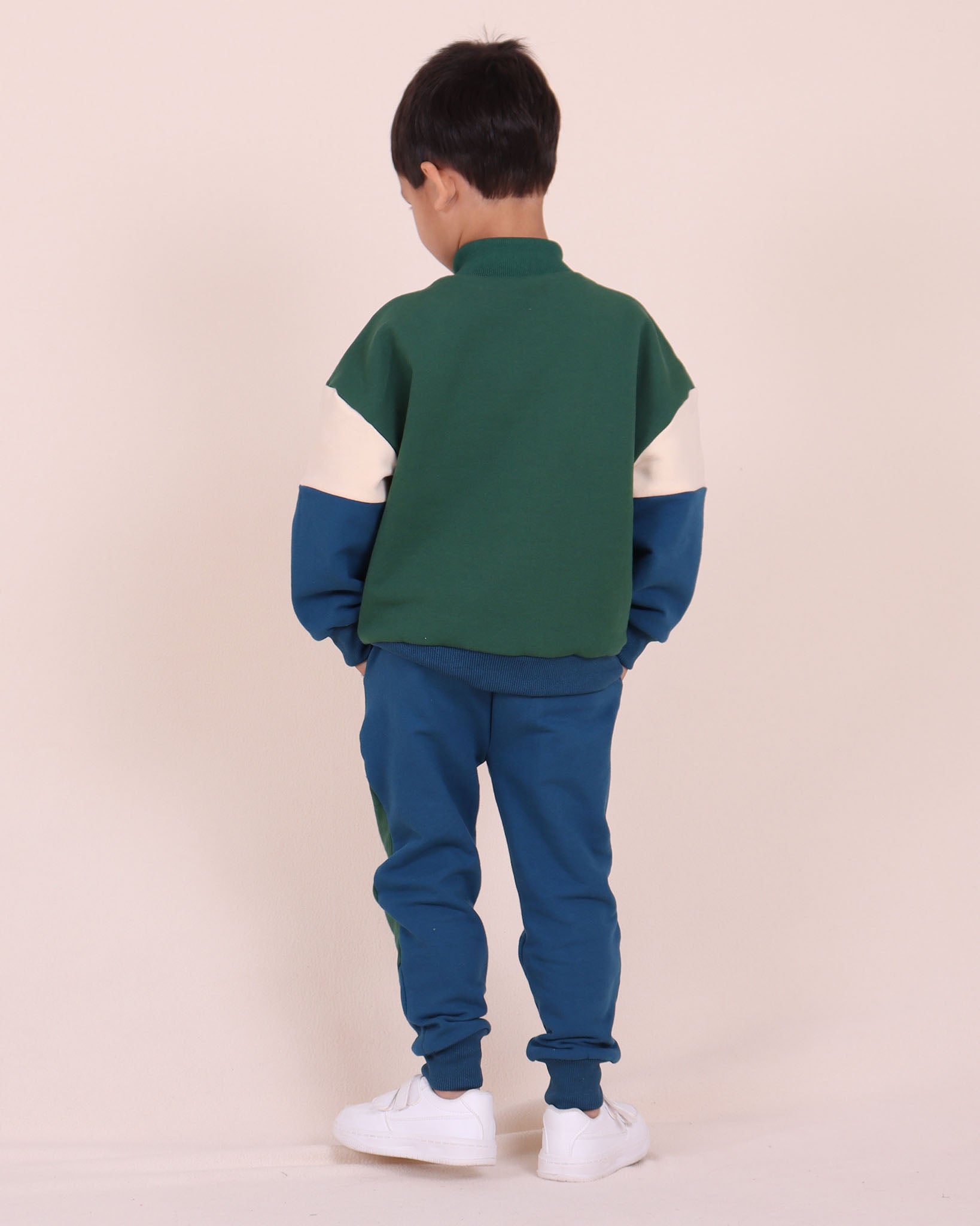 Blue High Neck Zip Segment Sweat Top