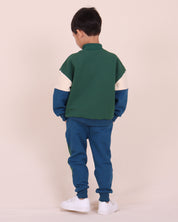 Blue High Neck Zip Segment Sweat Top