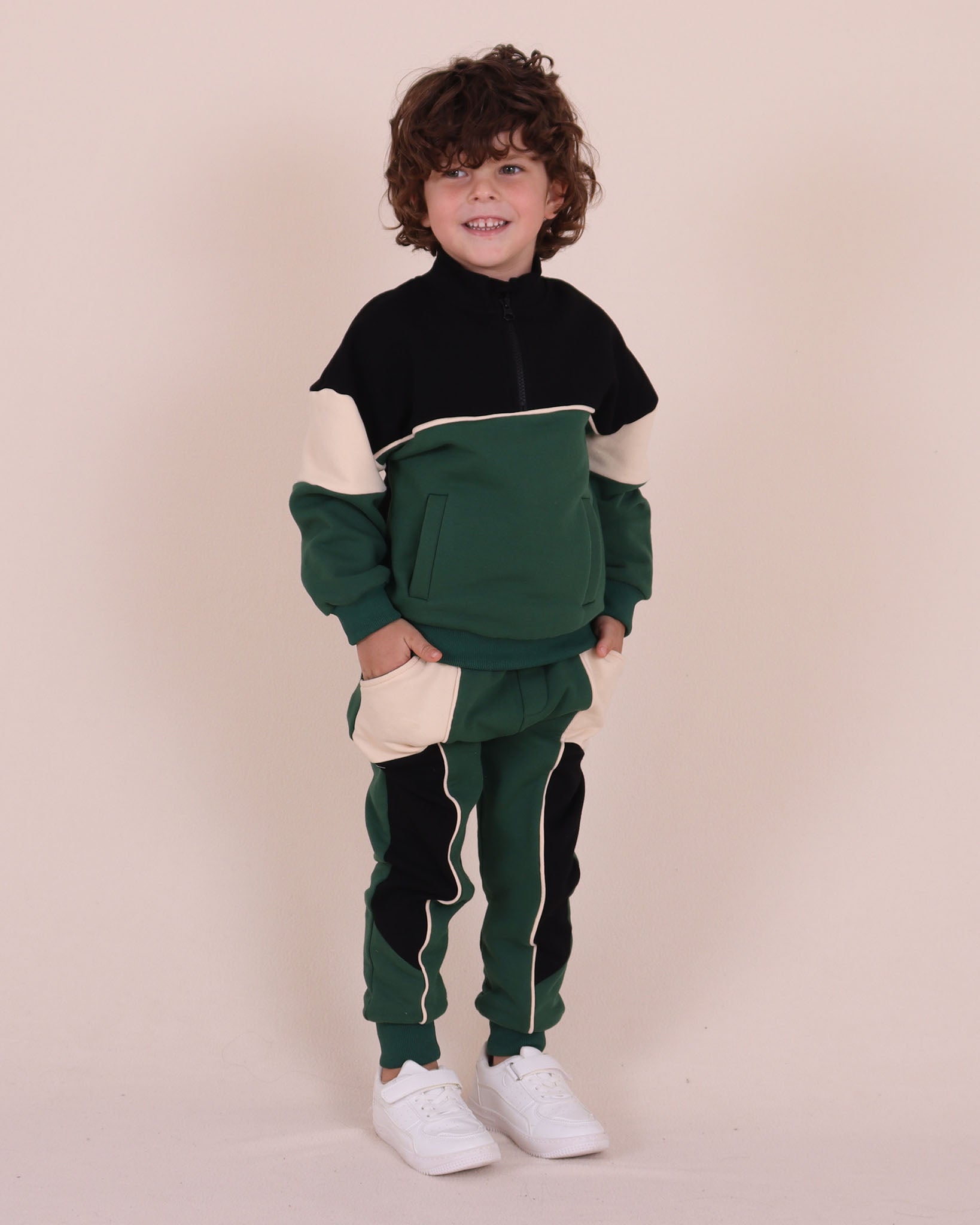 Forest Green High Neck Zip Segment Sweat Top