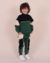 Forest Green High Neck Zip Segment Sweat Top