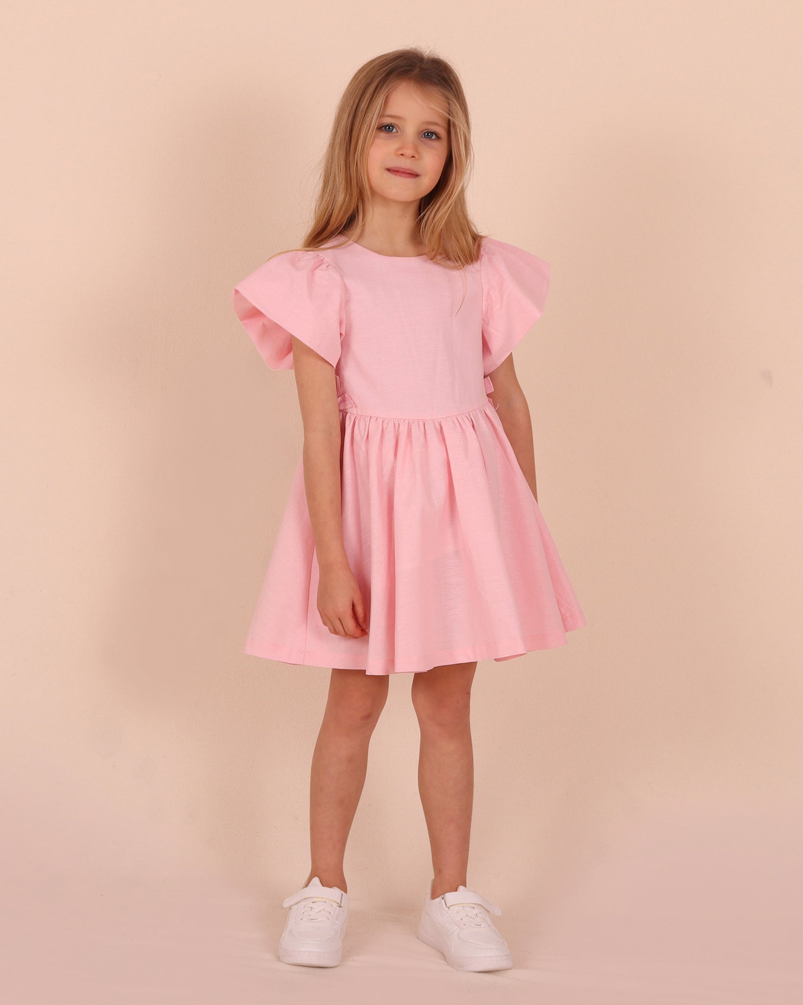 Robe de princesse en lin à manches bouffantes et nœud