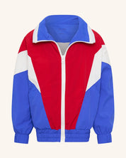 Veste bleue et rouge segmentée