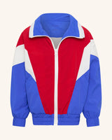 Veste bleue et rouge segmentée