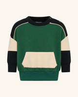 Sweat-shirt à segments passepoilés vert forêt Fun Tribe