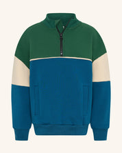 Blue High Neck Zip Segment Sweat Top