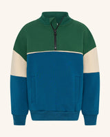 Blue High Neck Zip Segment Sweat Top