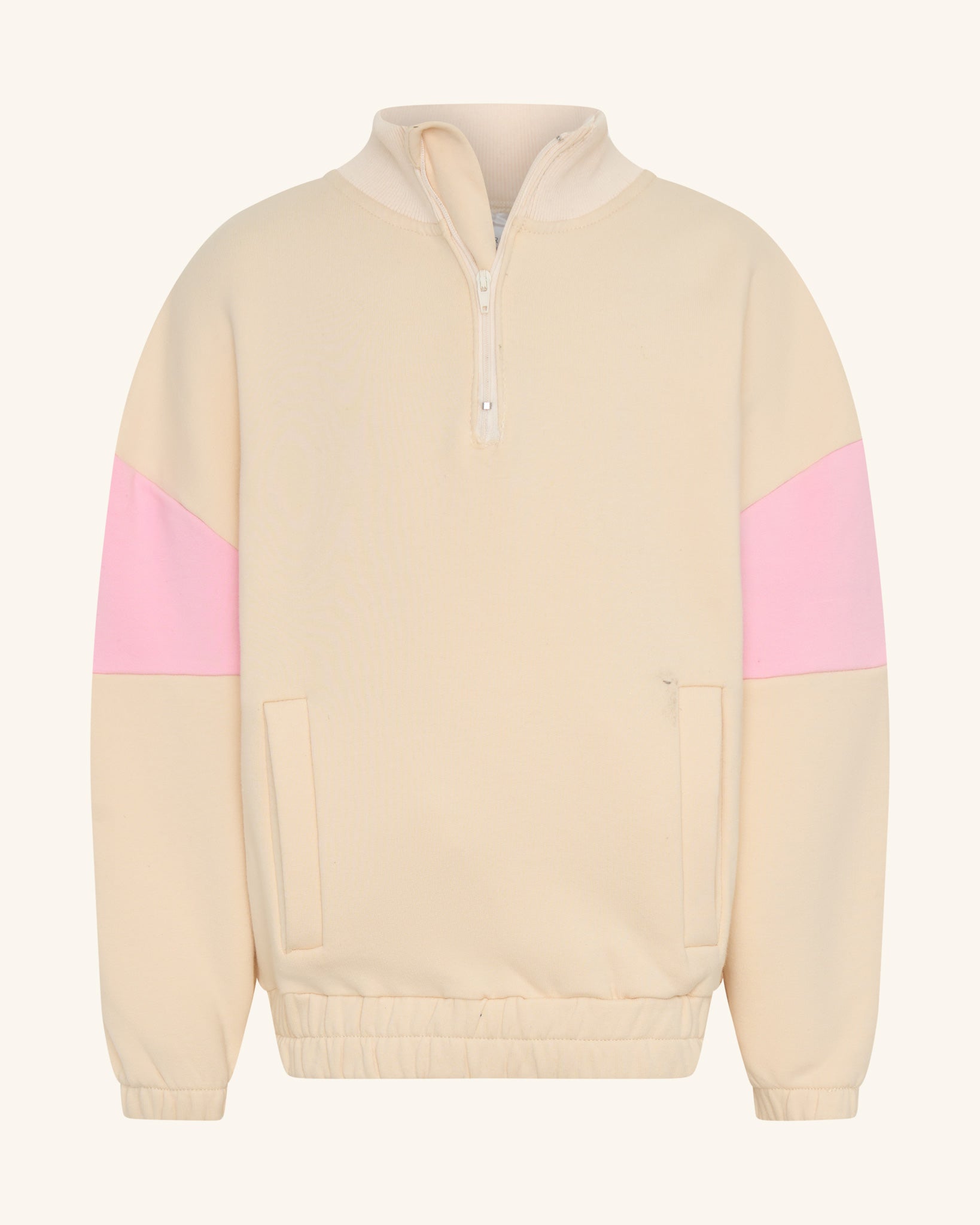 Sweat-shirt rose à col montant zippé