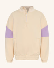 Sweat-shirt lilas à col montant zippé