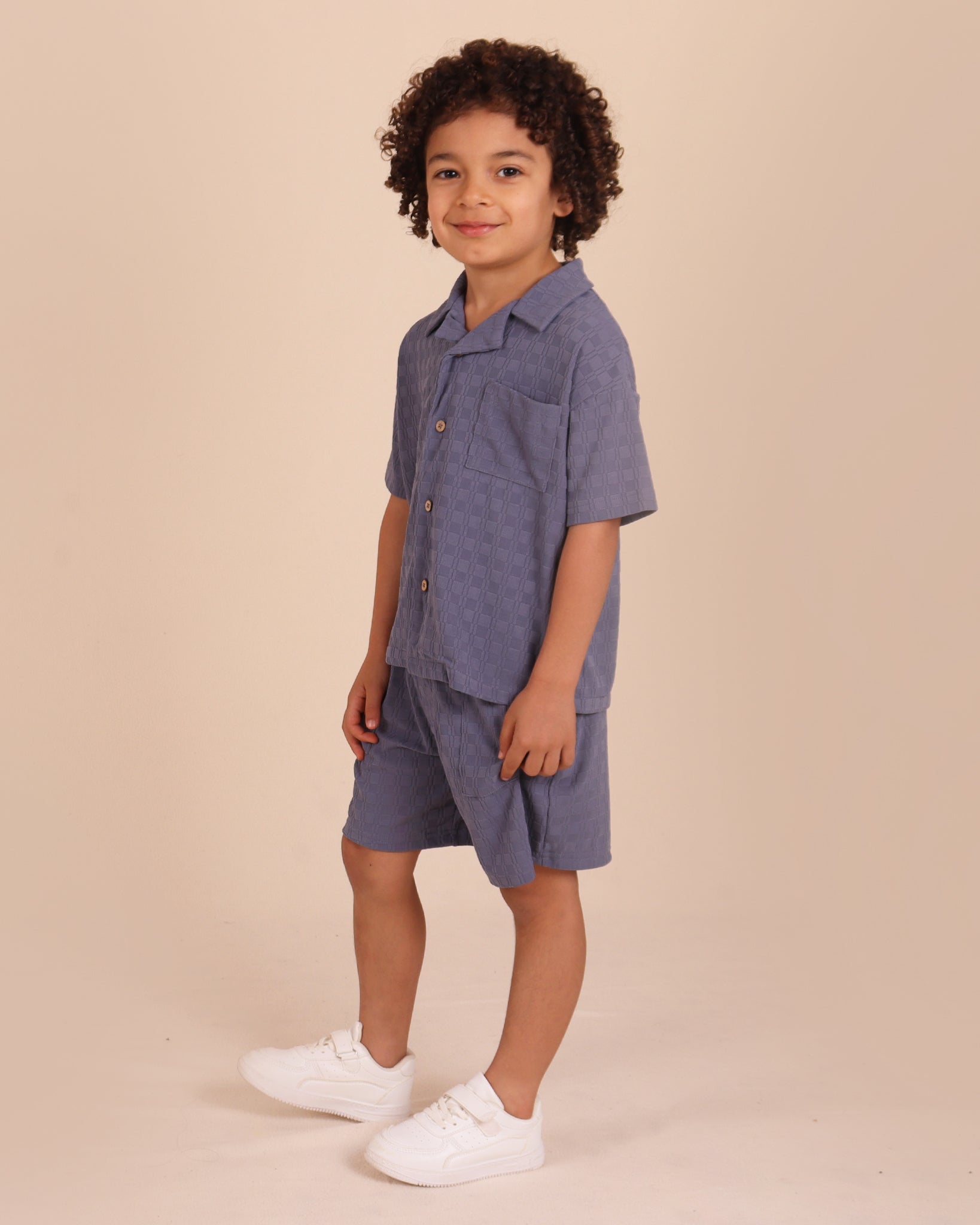 Chemise à boutons texturée pour petit garçon, bleu ardoise