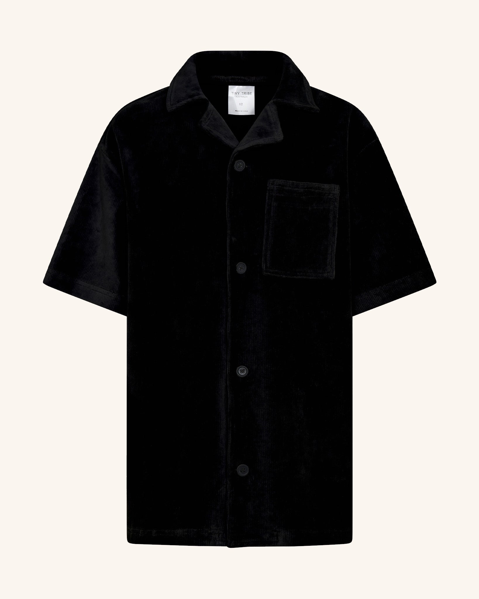 Chemise boutonnée à manches courtes en velours côtelé noir