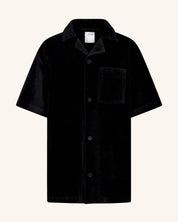 Chemise boutonnée à manches courtes en velours côtelé noir