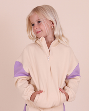 Sweat-shirt lilas à col montant zippé