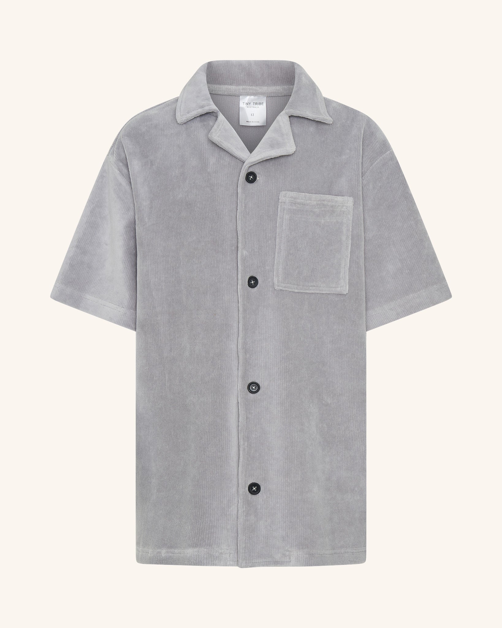 Grey Corduroy Short Sleeve Button Up Shirt