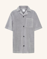 Grey Corduroy Short Sleeve Button Up Shirt