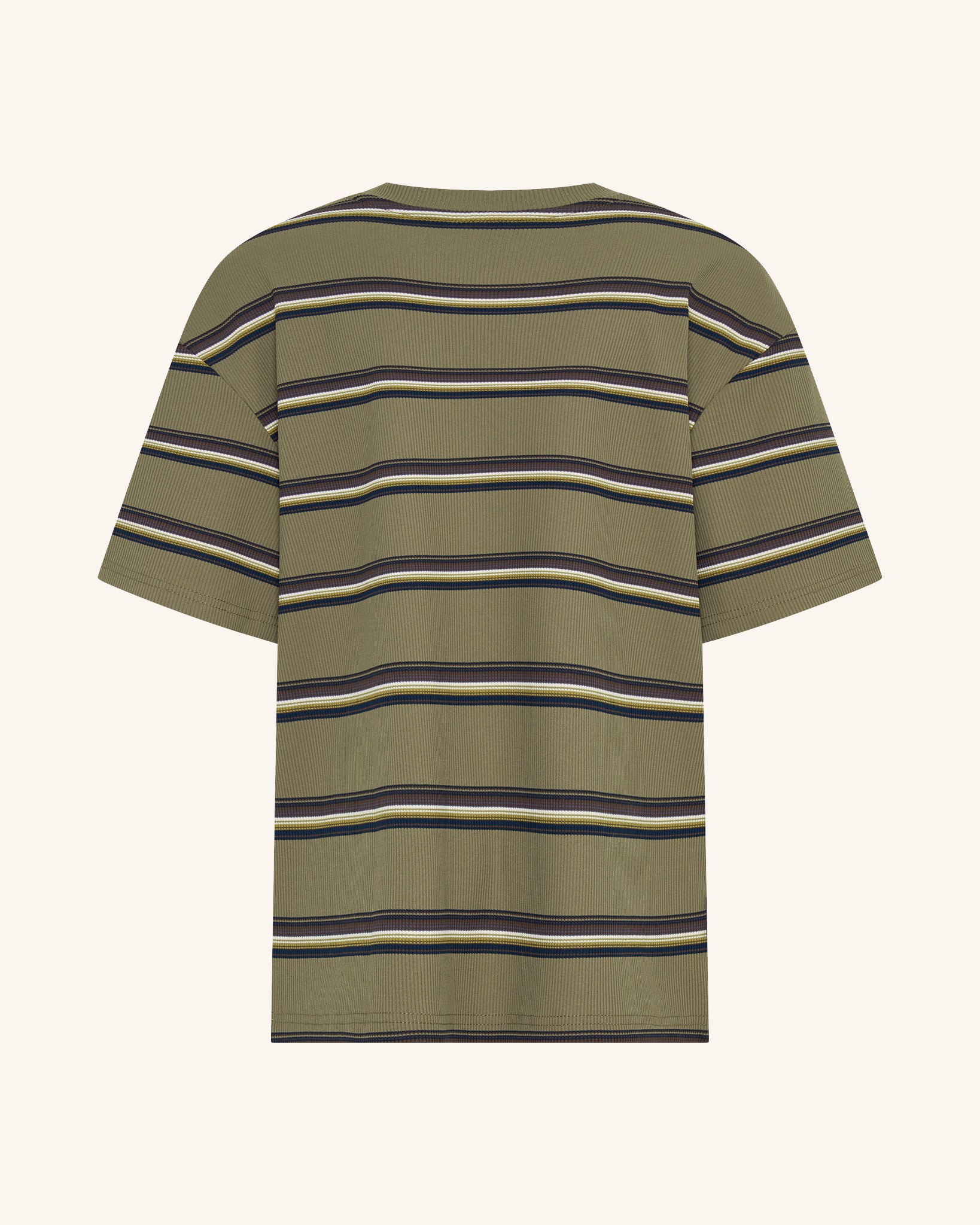 T-shirt kaki à rayures côtelées à manches courtes