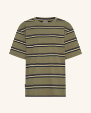 T-shirt kaki à rayures côtelées à manches courtes