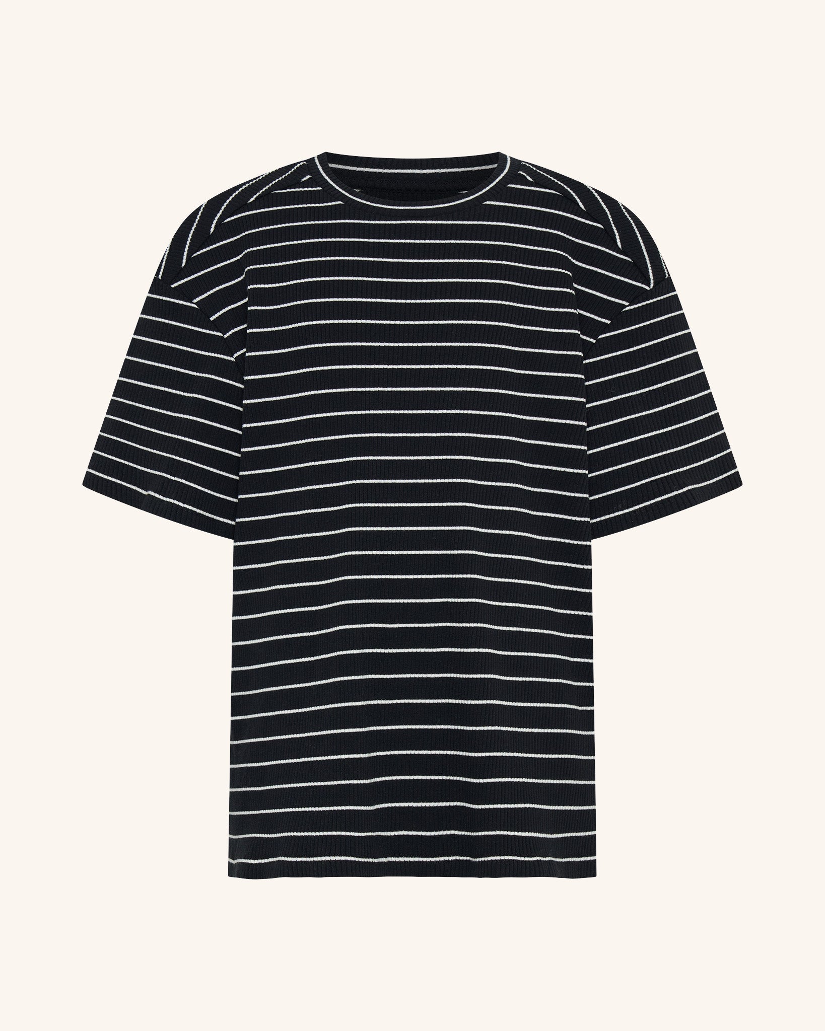 Black Short Sleeve Stripe Ribb Top