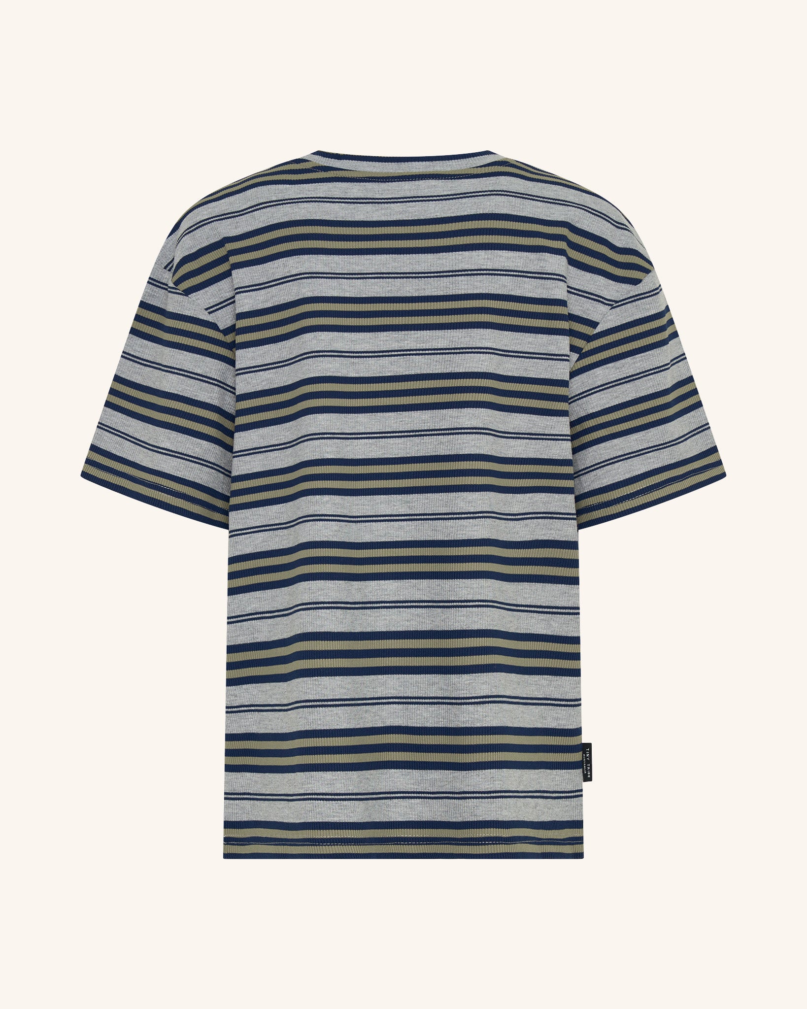 Grey and Green Short Sleeve Stripe Ribb Top