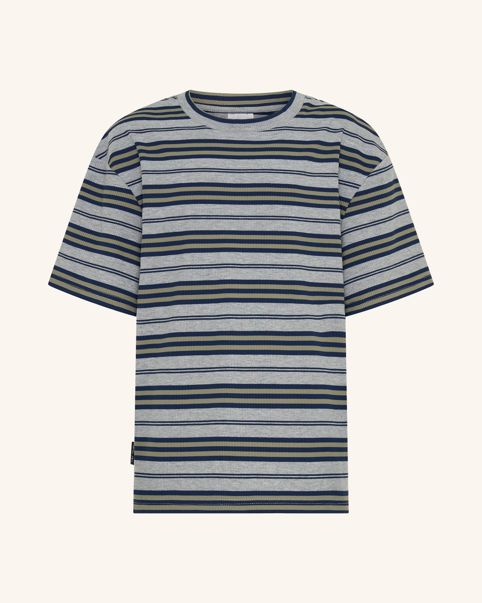 Grey and Green Short Sleeve Stripe Ribb Top